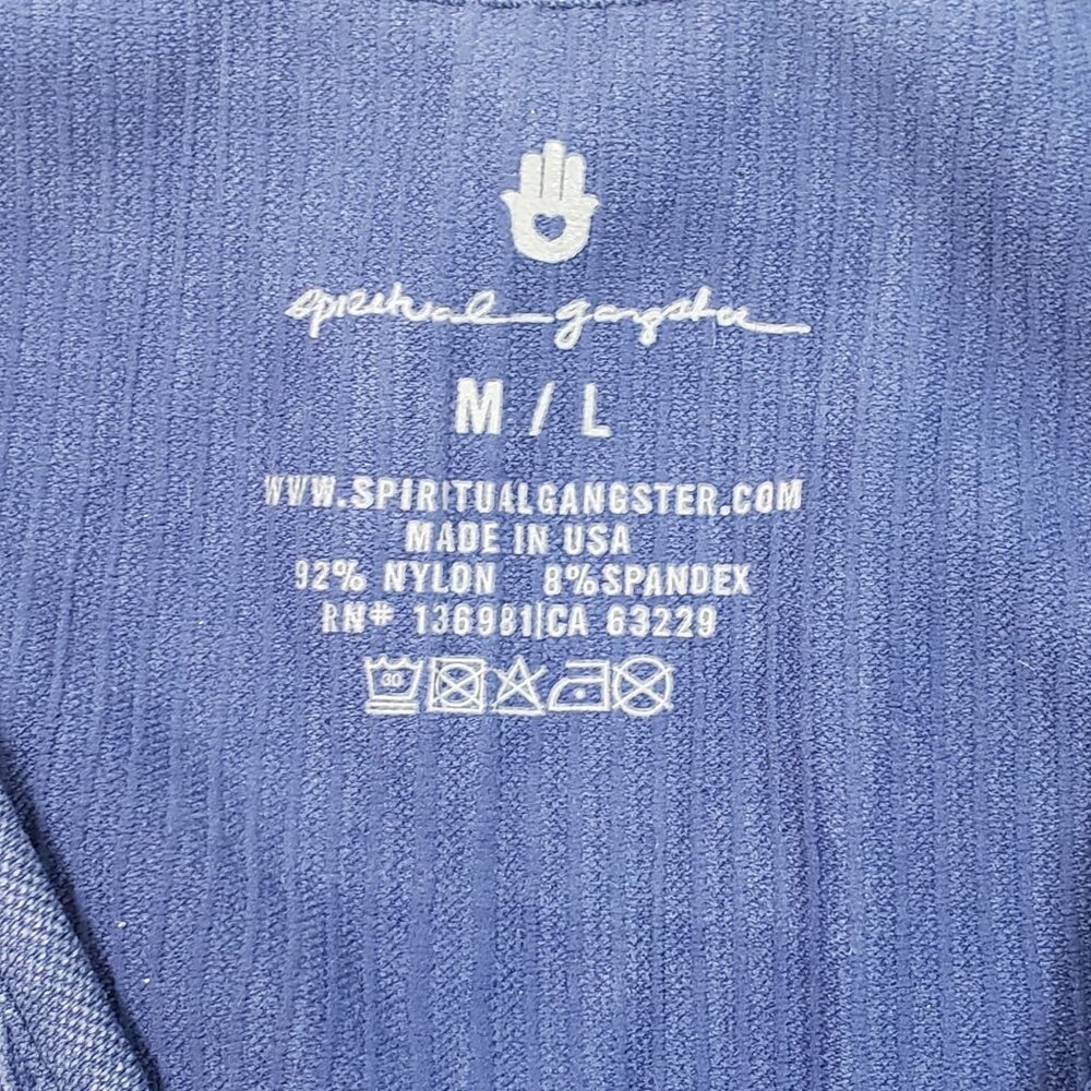 Spiritual Gangster Seamless Ribbed V-Neck Crop Bralette Womens M/L Deep Sea Blue - Picture 2 of 16